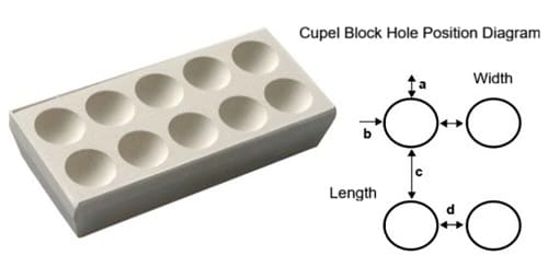 Magnesium Oxide Cupel Block Dimension Diagram