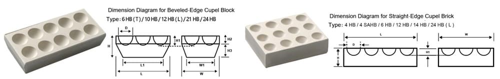 Magnesium Oxide Cupel Block Dimension Diagram